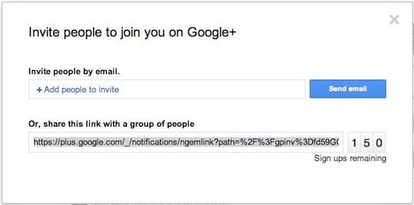 Google+ сократил ссылку для приглашения друзей