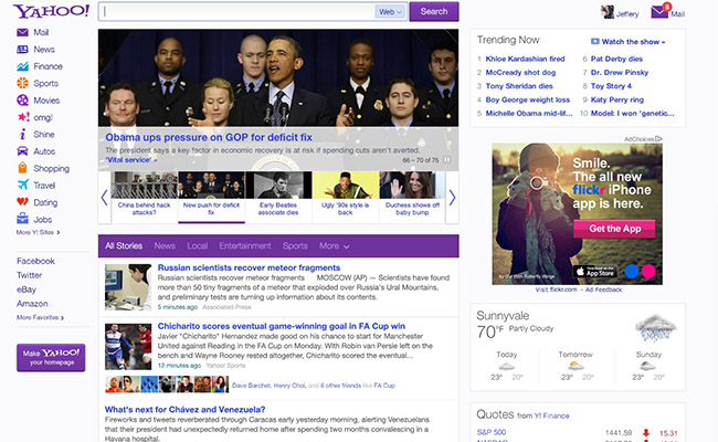 Поисковик Yahoo! провел редизайн главной страницы